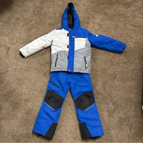 Kids Snowsuit Set Size 6-7 Ski Jacket & Pants Boys Swiss Tech Blue Grey - Picture 1 of 13